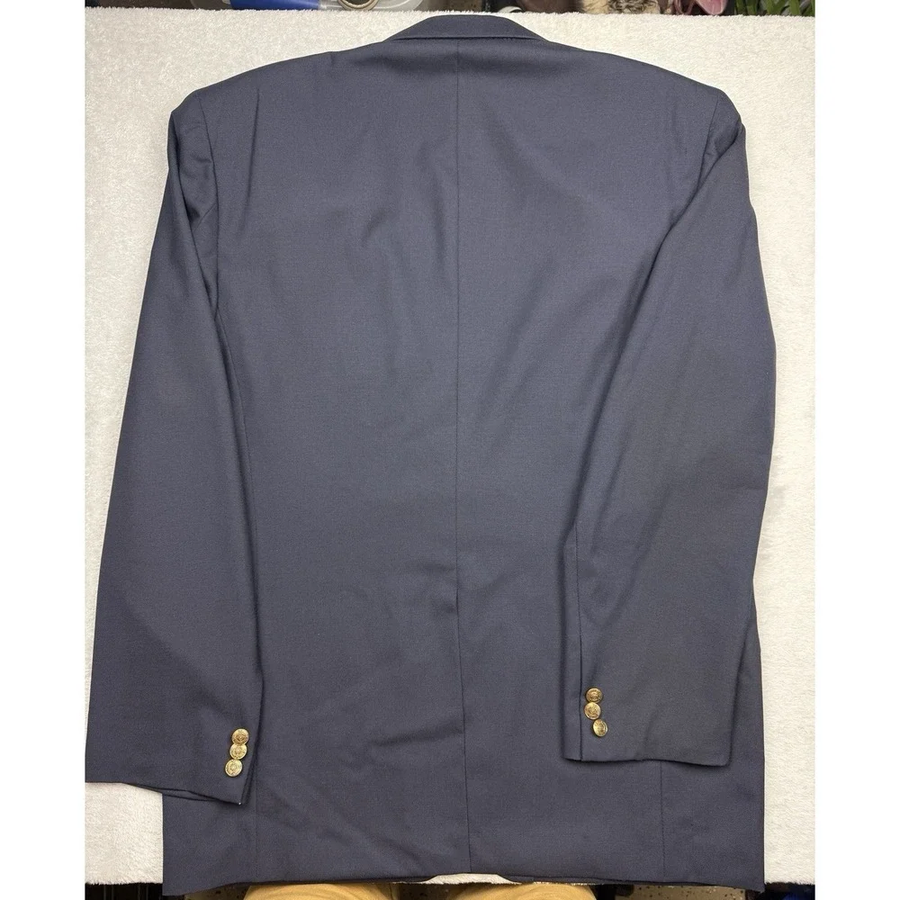 Hardy Amies London 42R Blue Wool Twill 2-Piece Suit 3-Button Flat Front